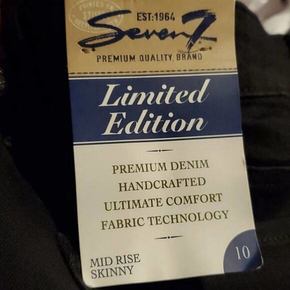 Seven7 Black Denim Jeans with Patterned Cuff Detail, Slim Fit, Cropped Size 10 - Picture 7 of 8